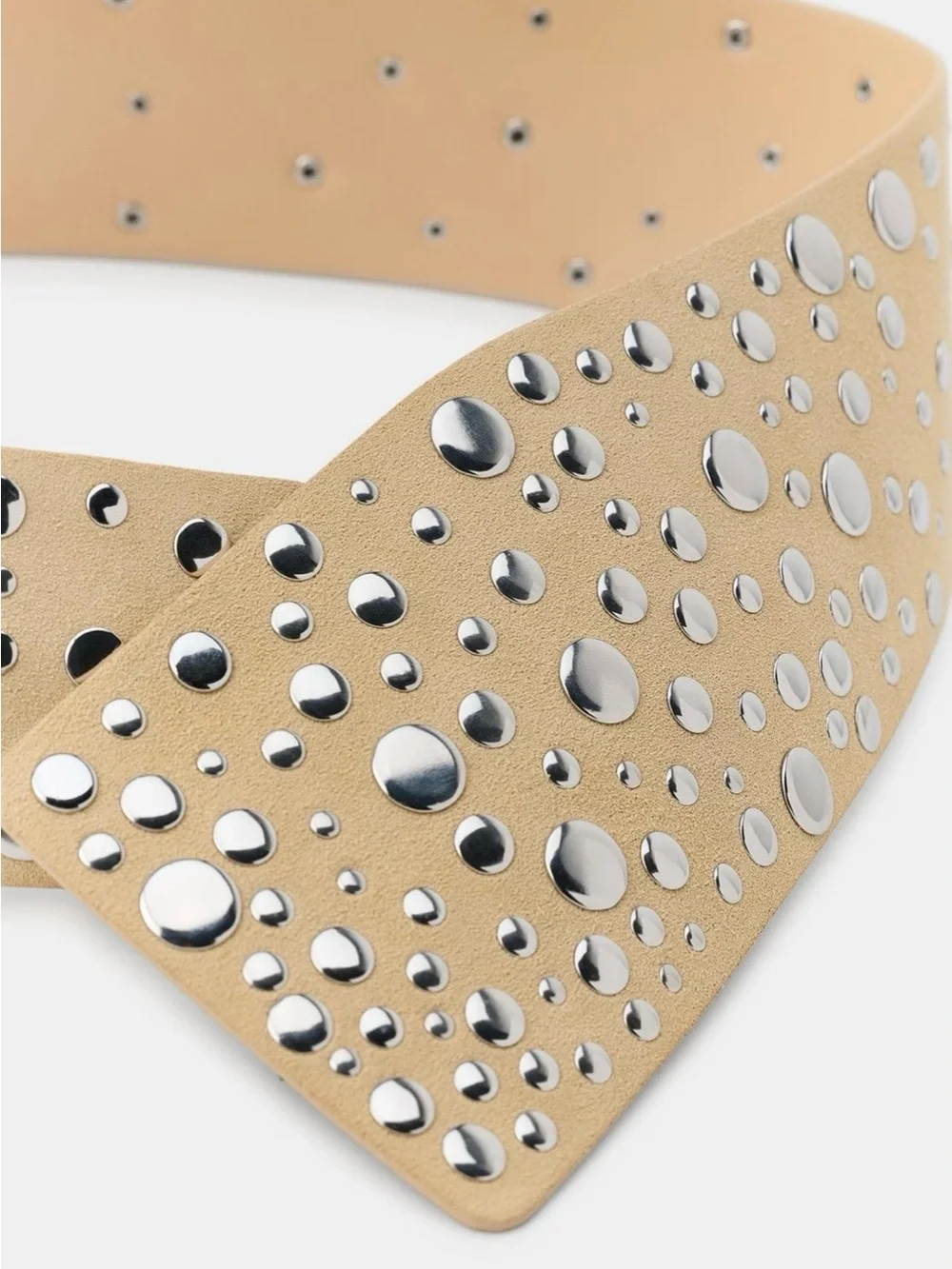 Zara Studded Leather Belt in Light Yellow/Beige. Size US 34. Brand new!